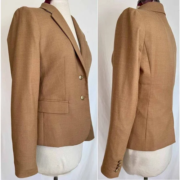 J. Crew Factory Women Sz 6 Camel Wool Blend Schoolboy Blazer Tailored Jacket EUC - Picture 3 of 11